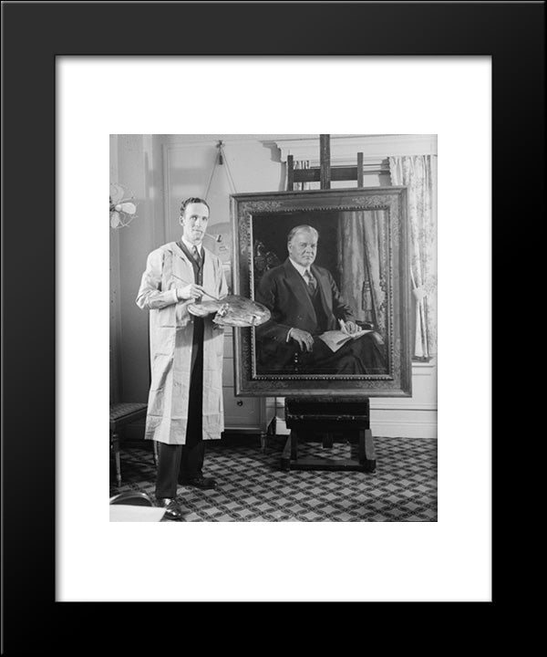 Noted British Artist Completes Portrait Of President Hoover. Douglas Chandor, Noted British Portrait Painter 20x24 Black Modern Wood Framed Art Print Poster by Library of Congress