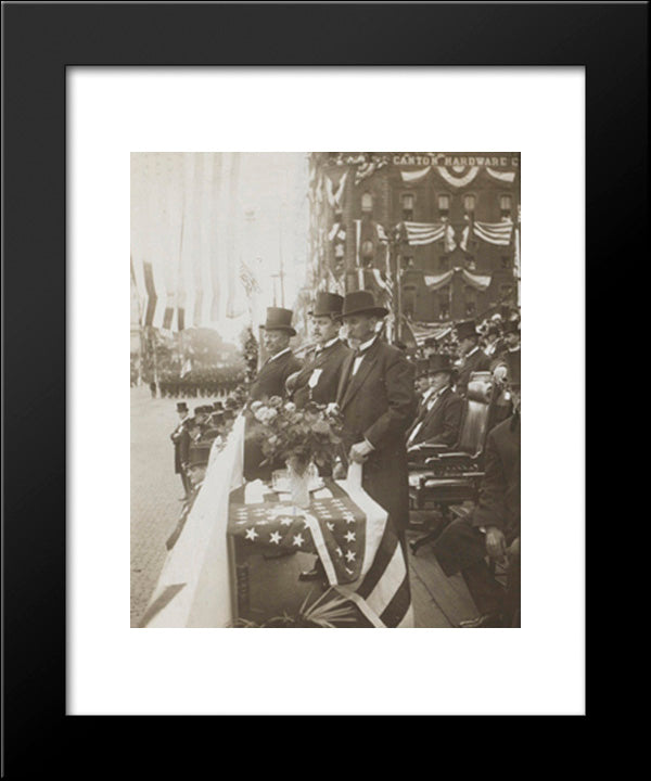 President Theodore Roosevelt Standing With Men Viewing Parade 20x24 Black Modern Wood Framed Art Print Poster by Library of Congress