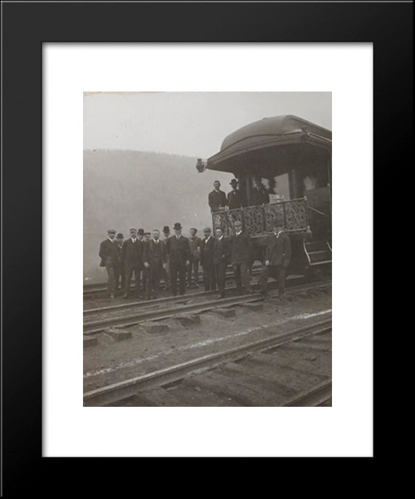 President Roosevelt, Standing With Twelve Other Men On Railroad Tracks, In Front Of Locomotive 20x24 Black Modern Wood Framed Art Print Poster by Library of Congress