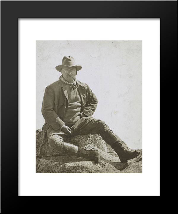 Theodore Roosevelt, Sitting On A Large Stone, At Glacier Point In California 20x24 Black Modern Wood Framed Art Print Poster by Library of Congress