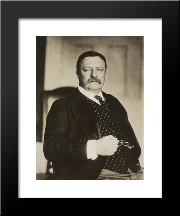 President Theodore Roosevelt, Half-Length Portrait, Facing Left, Holding Eye Glasses 20x24 Black Modern Wood Framed Art Print Poster by Library of Congress