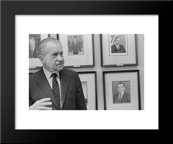 President Richard Nixon, Head-And-Shoulders Portrait, Facing Right, Standing In Front Of Photographs 20x24 Black Modern Wood Framed Art Print Poster by Library of Congress