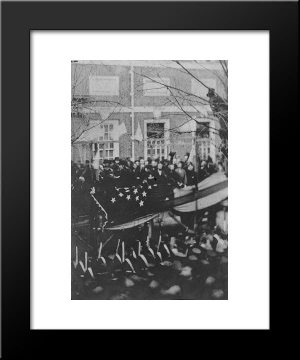 Abraham Lincoln Raising A Flag At Independence Hall, Philadelphia, In Honor Of The Admission Of Kansas To The Union On Washington'S Birthday, February 22, 1861 20x24 Black Modern Wood Framed Art Print Poster by Library of Congress