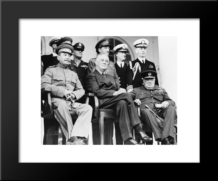 Teheran, Iran, Dec. 1943--Front Row: Marshal Stalin, President Roosevelt, Prime Minister Churchill On The Portico Of The Russian Embassy 20x24 Black Modern Wood Framed Art Print Poster by Library of Congress