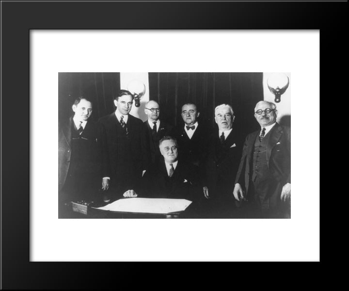President Franklin Roosevelt And Six Other Men In Cabinet Room 20x24 Black Modern Wood Framed Art Print Poster by Library of Congress