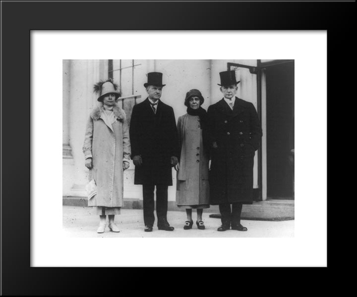 President And Mrs. Coolidge With Vice President And Mrs. Dawes, Standing, Full-Length, On North Portico Of The White House 20x24 Black Modern Wood Framed Art Print Poster by Library of Congress