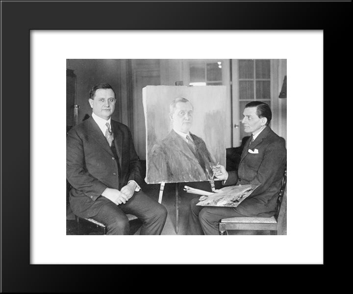 Everett Sanders, Secty. To President Coolidge Is Being Portrayed By Geo. Warner, A Celebrated Portrait Painter Of France 20x24 Black Modern Wood Framed Art Print Poster by Library of Congress