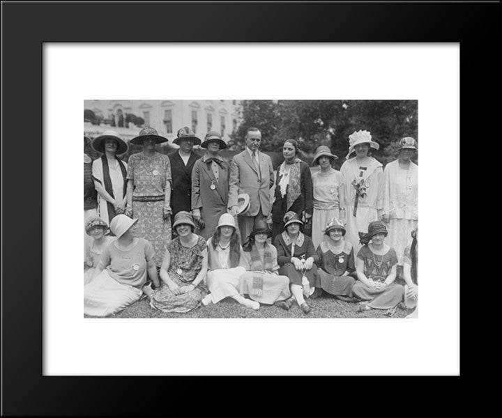 President Coolidge Posed With Women'S National Law Fraternity, On Lawn 20x24 Black Modern Wood Framed Art Print Poster by Library of Congress