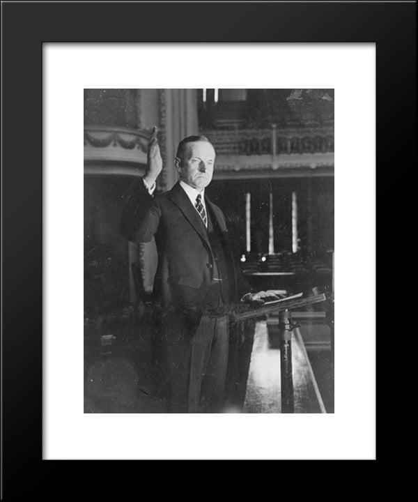 President Coolidge Making His Speech Of Acceptance 20x24 Black Modern Wood Framed Art Print Poster by Library of Congress