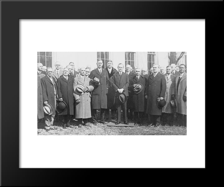 Grand Masters Of Masons In Washington For A Conference Posed Standing With President Coolidge, Outside The White House 20x24 Black Modern Wood Framed Art Print Poster by Library of Congress