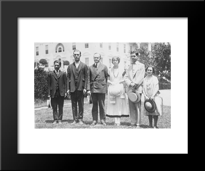 President Coolidge, Full-Length Portrait, Standing, Facing Slightly Left, With Five Members Of The National Oratorical Contest 20x24 Black Modern Wood Framed Art Print Poster by Library of Congress