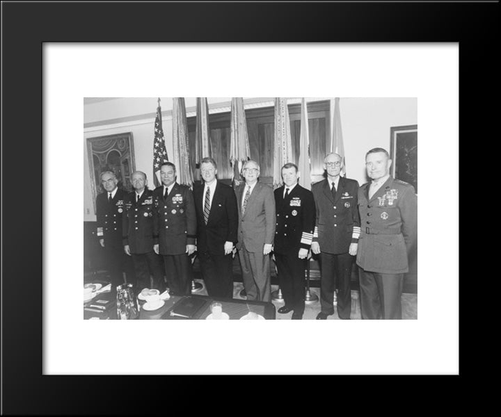 President Bill Clinton With Joint Chiefs Of Staff 20x24 Black Modern Wood Framed Art Print Poster by Library of Congress