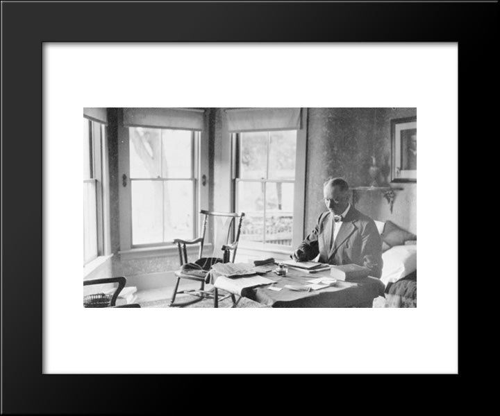 President Calvin Coolidge, Half-Length Portrait, Seated At Desk In Family Home In Rutland, Vt. 20x24 Black Modern Wood Framed Art Print Poster by Library of Congress