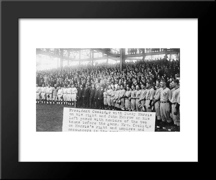 President Coolidge With Bucky Harris On His Right And John Mcgraw On His Left, Posed With Members Of The Two Teams Before World Series 20x24 Black Modern Wood Framed Art Print Poster by Library of Congress