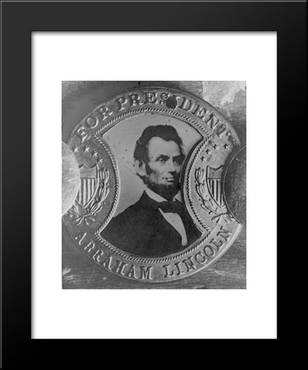 Photograph Of A Campaign Button With Portrait Of Abraham Lincoln And Inscription 'For President Abraham Lincoln' 20x24 Black Modern Wood Framed Art Print Poster by Library of Congress