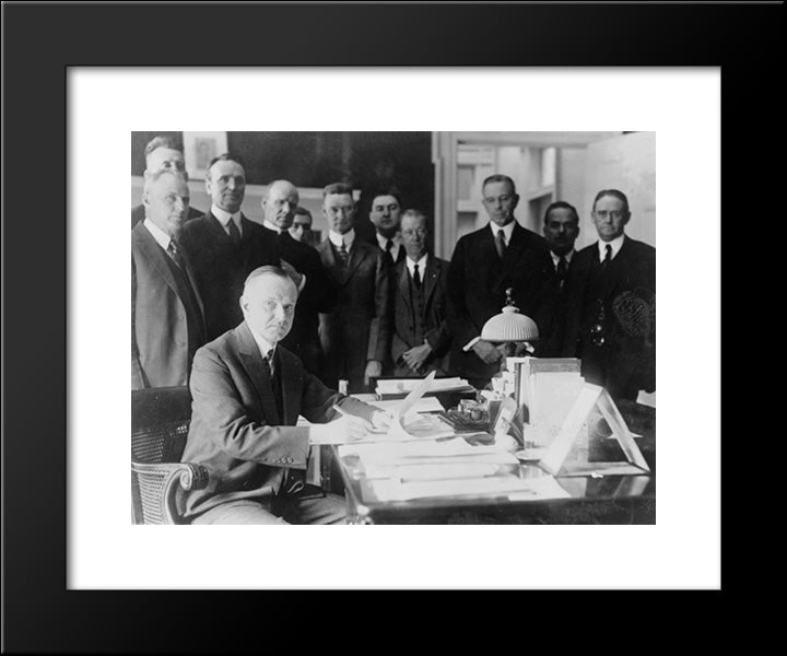 President Coolidge Signing The Cameron Bill Which Authorizes The Construction Of The Coolidge Dam In Arizona 20x24 Black Modern Wood Framed Art Print Poster by Library of Congress