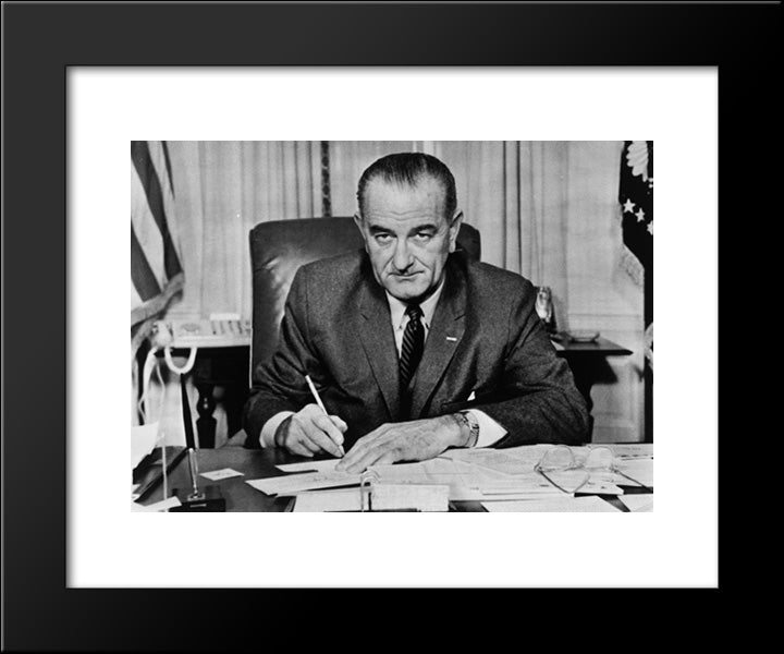 President Lyndon B. Johnson Marking An Absentee Ballot In His White House Office 20x24 Black Modern Wood Framed Art Print Poster by Library of Congress
