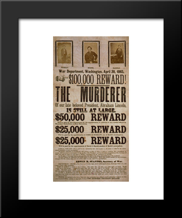 $100,000 Reward! The Murderer Of Our Late Beloved President, Abraham Lincoln, Is Still At Large 20x24 Black Modern Wood Framed Art Print Poster by Library of Congress