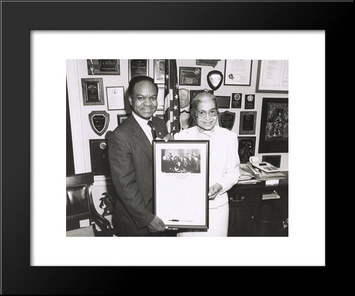 Rosa Parks And Congressman Walter Fauntroy 20x24 Black Modern Wood Framed Art Print Poster by Library of Congress