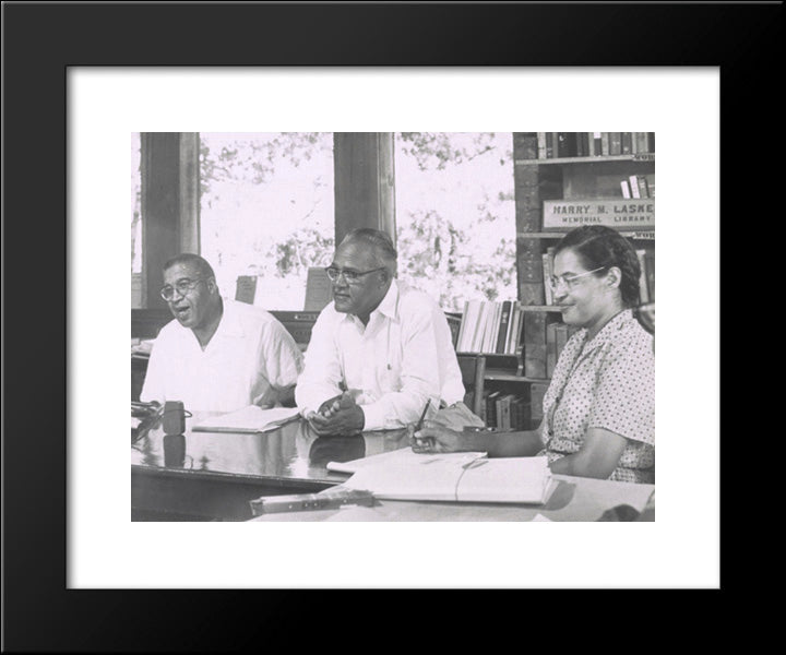 Rosa Parks Meeting With Dr. Fred Paterson (Center), President, Tuskegee Institute And James Johnson, Highlander Folk School, Monteagle, Tennessee 20x24 Black Modern Wood Framed Art Print Poster by Library of Congress