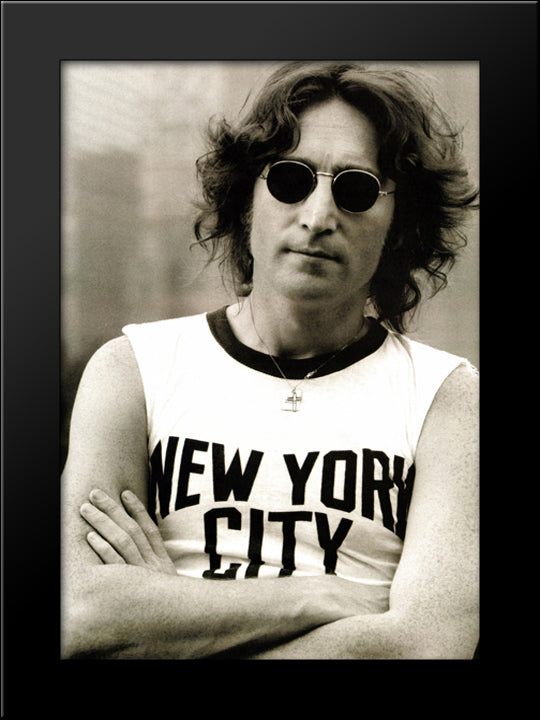 John Lennon: NYC T-Shirt 20x24 Black Modern Wood Framed Art Print Poster