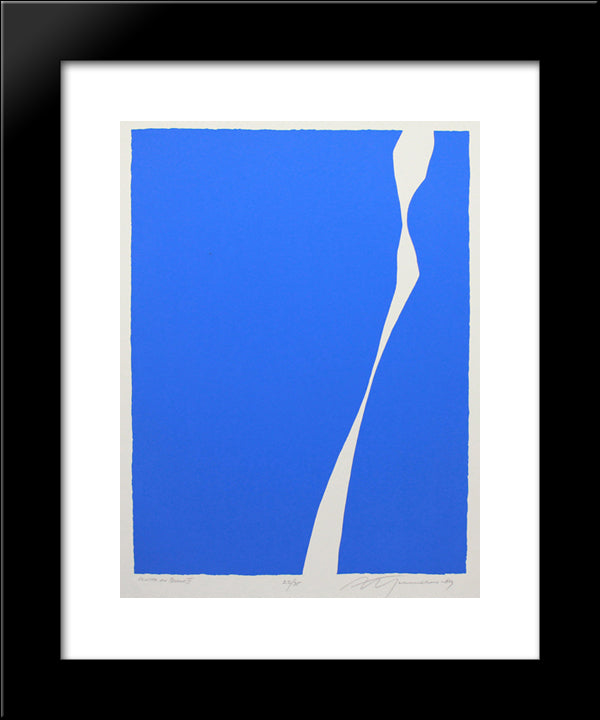 White On Blue Ii 20x24 Black Modern Wood Framed Art Print Poster by Yunkers, Adja
