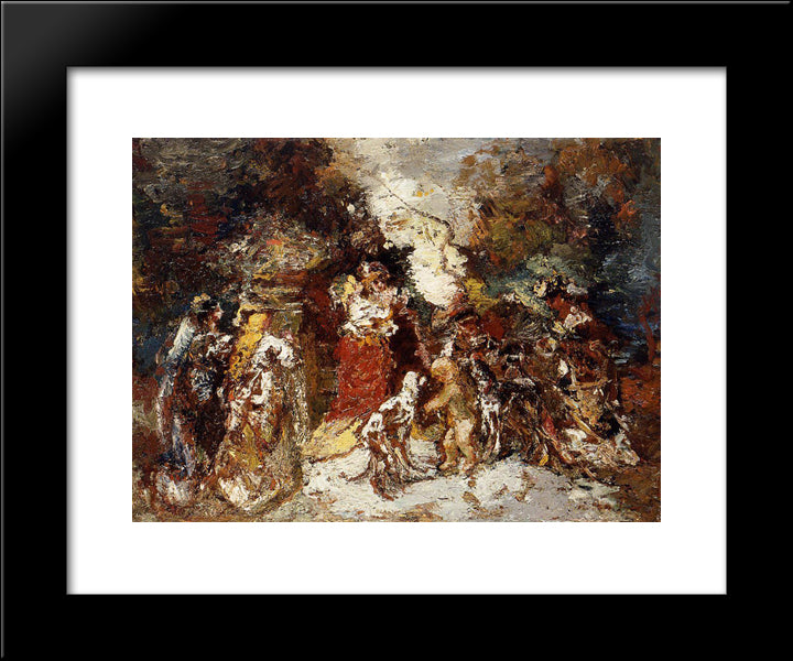 Rendezvous Under The Flowered Bower 20x24 Black Modern Wood Framed Art Print Poster by Monticelli, Adolphe Joseph Thomas