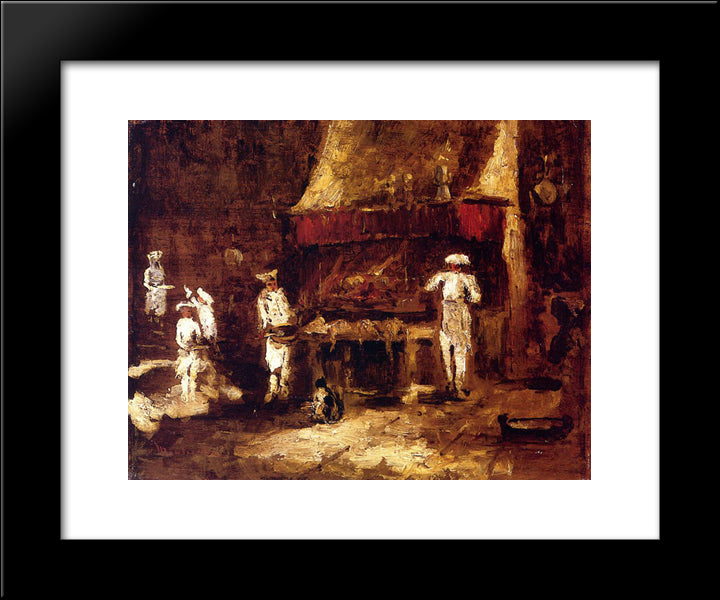 Roasting Two Pheasants 20x24 Black Modern Wood Framed Art Print Poster by Monticelli, Adolphe Joseph Thomas