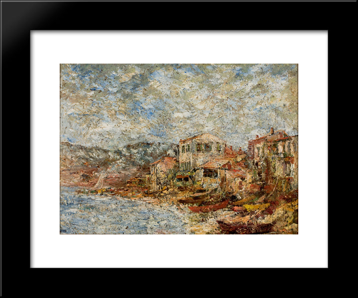Seascape Near Marseille (Fantastic Village) 20x24 Black Modern Wood Framed Art Print Poster by Monticelli, Adolphe Joseph Thomas