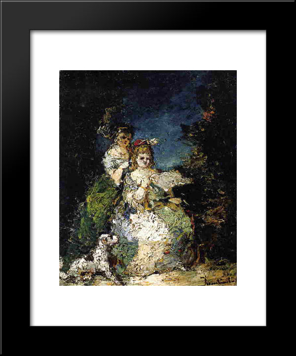 Young Girls And Dog In A Park 20x24 Black Modern Wood Framed Art Print Poster by Monticelli, Adolphe Joseph Thomas