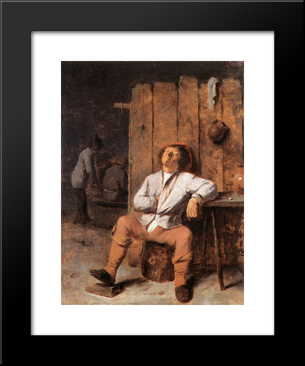 A Boor Asleep 20x24 Black Modern Wood Framed Art Print Poster by Brouwer, Adriaen