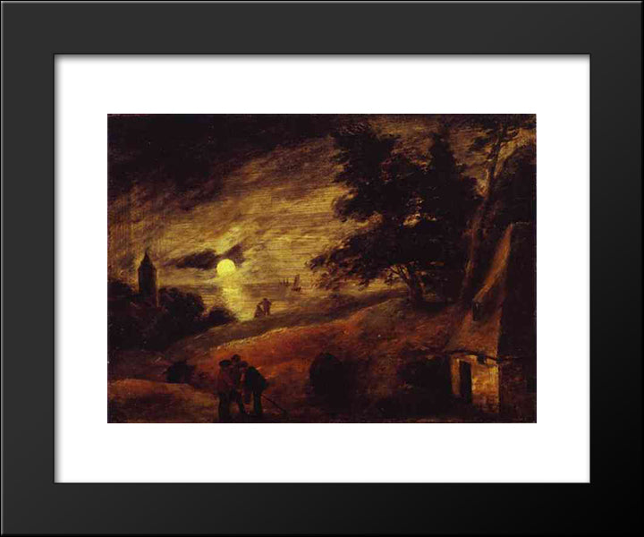 Dune Landscape By Moonlight 20x24 Black Modern Wood Framed Art Print Poster by Brouwer, Adriaen