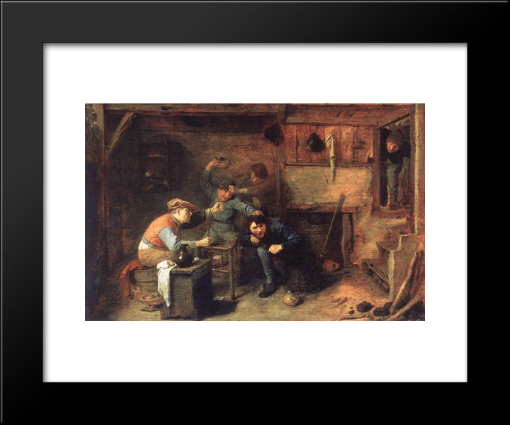 Peasants Fighting 20x24 Black Modern Wood Framed Art Print Poster by Brouwer, Adriaen