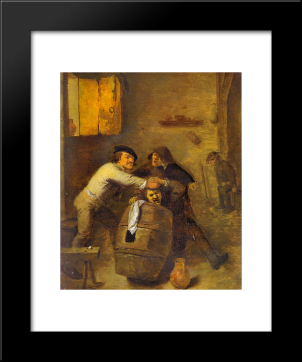 Peasants Quarrelling In An Interior 20x24 Black Modern Wood Framed Art Print Poster by Brouwer, Adriaen