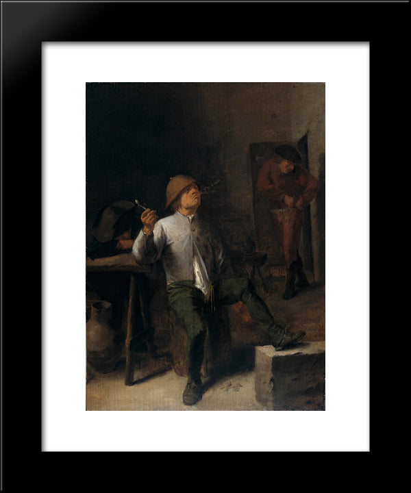 The Smoker 20x24 Black Modern Wood Framed Art Print Poster by Brouwer, Adriaen