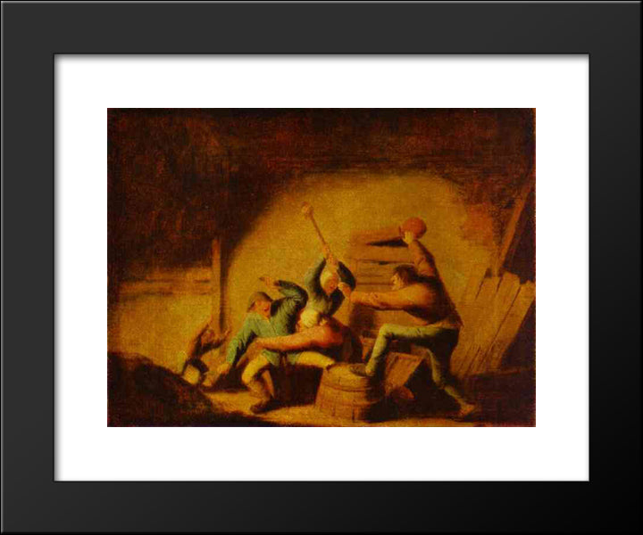A Fight 20x24 Black Modern Wood Framed Art Print Poster by Ostade, Adriaen van
