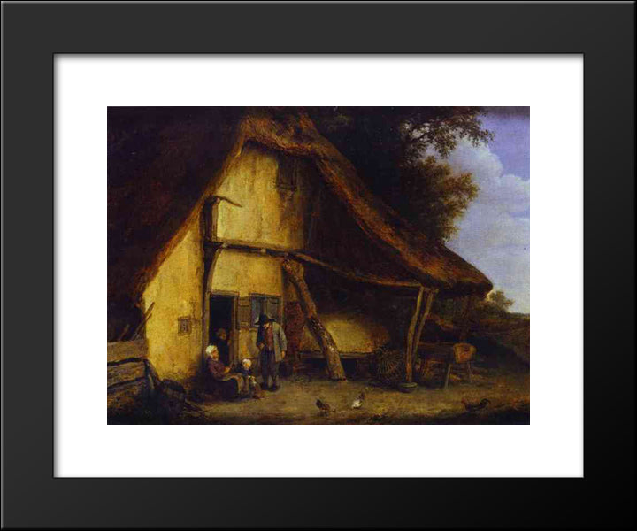 A Peasant Family Outside A Cottage 20x24 Black Modern Wood Framed Art Print Poster by Ostade, Adriaen van