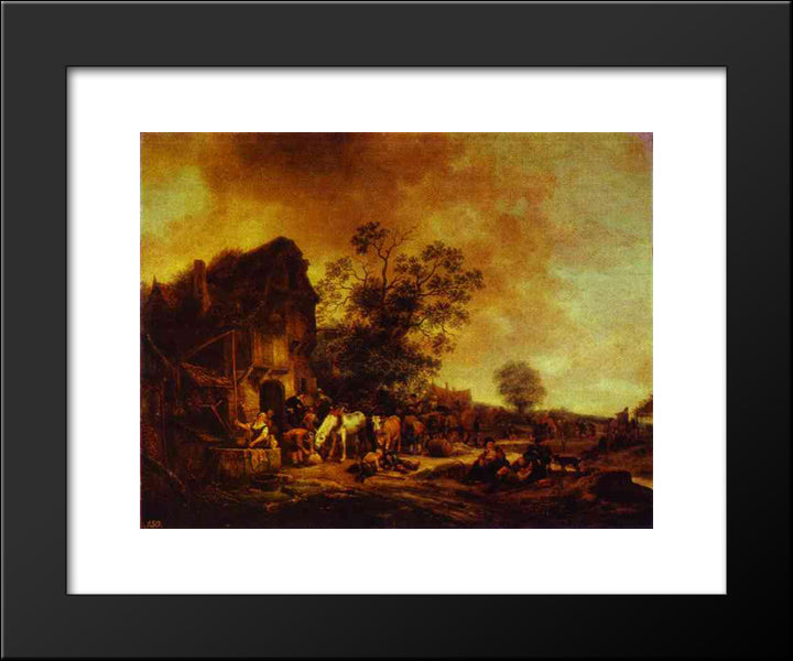A Village Inn 20x24 Black Modern Wood Framed Art Print Poster by Ostade, Adriaen van