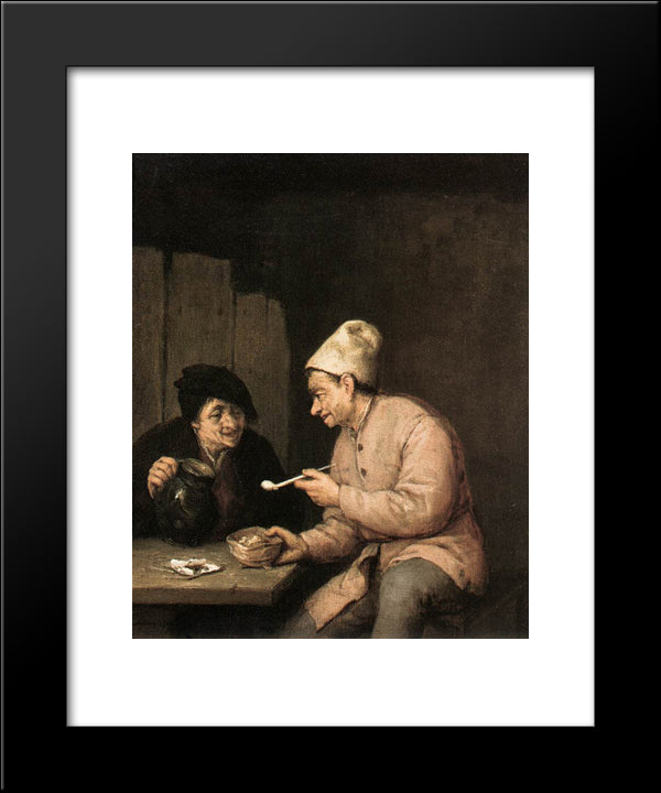 Piping And Drinking In The Tavern 20x24 Black Modern Wood Framed Art Print Poster by Ostade, Adriaen van