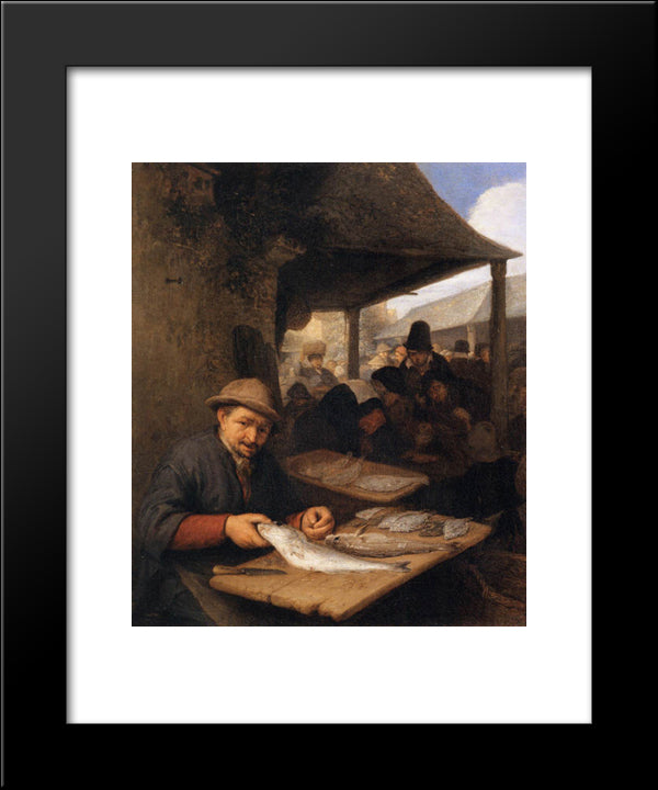 The Fishmarket 20x24 Black Modern Wood Framed Art Print Poster by Ostade, Adriaen van