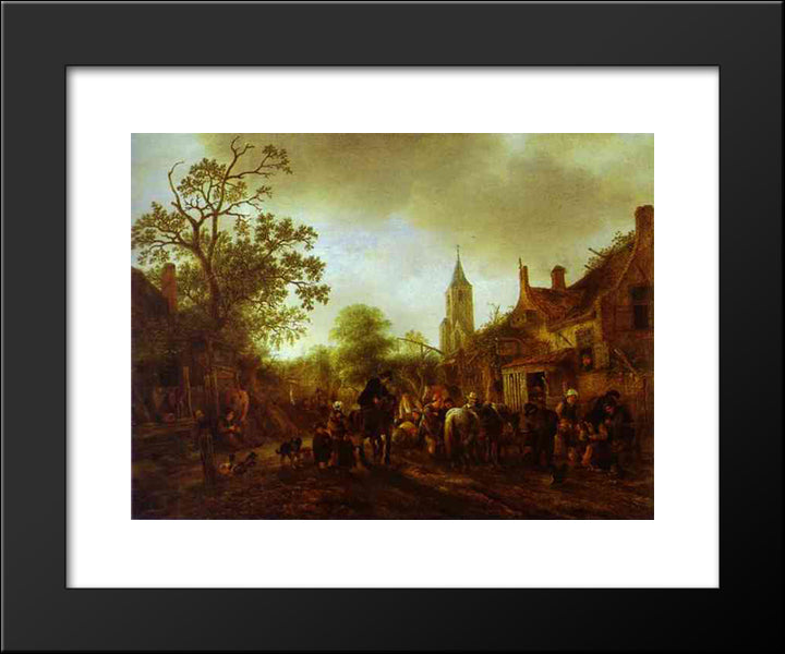 The Halt At The Inn 20x24 Black Modern Wood Framed Art Print Poster by Ostade, Adriaen van
