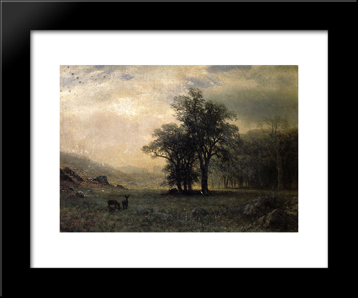 Deer In A Landscape 20x24 Black Modern Wood Framed Art Print Poster by Bierstadt, Albert