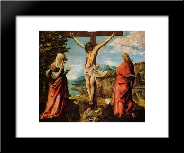 Crucifixion Scene, Christ On The Cross With Mary And John 20x24 Black Modern Wood Framed Art Print Poster by Altdorfer, Albrecht