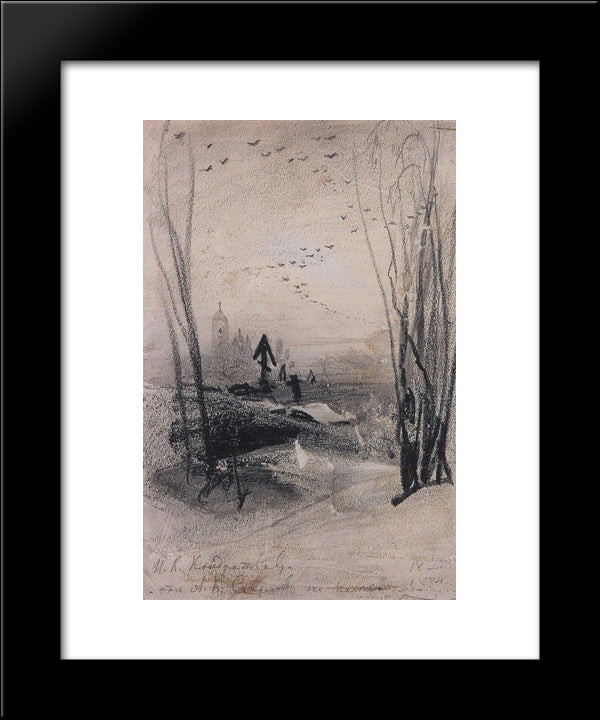 At The Cemetery 20x24 Black Modern Wood Framed Art Print Poster by Savrasov, Aleksey