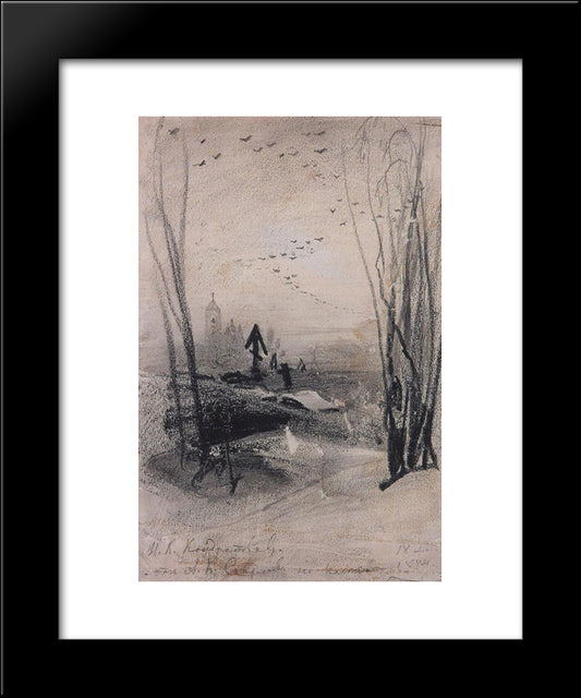 At The Cemetery 20x24 Black Modern Wood Framed Art Print Poster by Savrasov, Aleksey