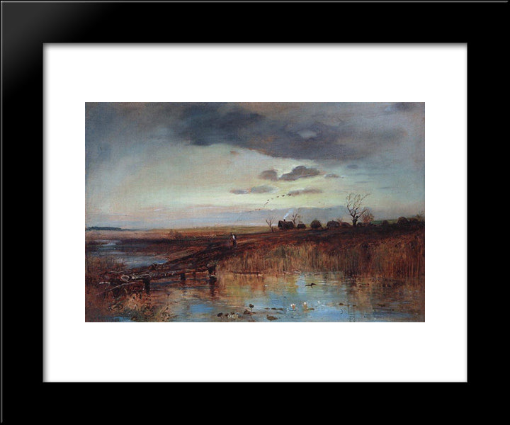 Autumn. Village Near The Stream 20x24 Black Modern Wood Framed Art Print Poster by Savrasov, Aleksey