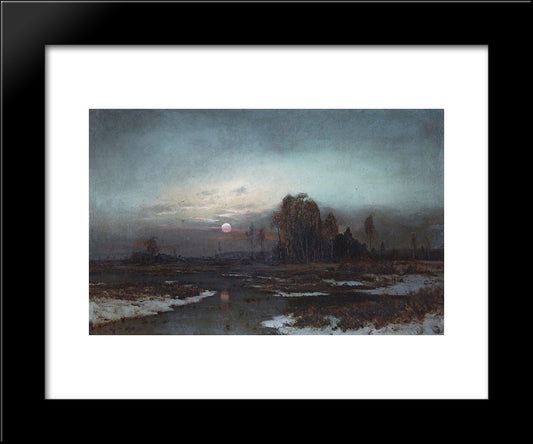 Autumn Landscape With A Swampy River In The Moonlight 20x24 Black Modern Wood Framed Art Print Poster by Savrasov, Aleksey