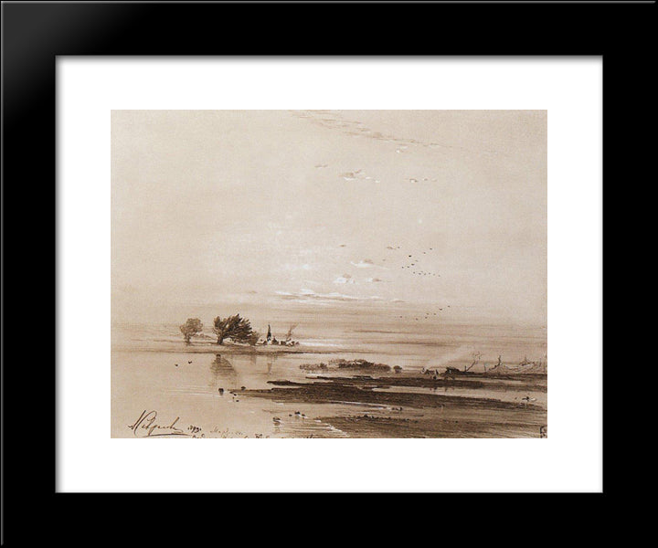 Early Spring. Flood 20x24 Black Modern Wood Framed Art Print Poster by Savrasov, Aleksey