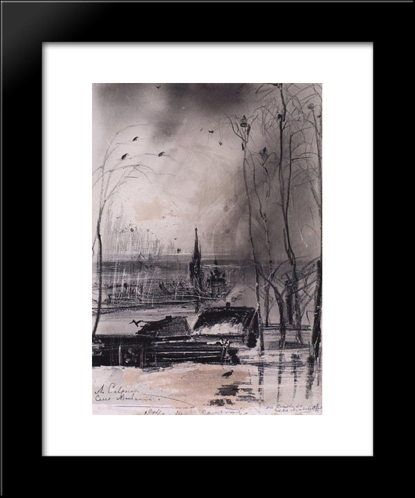 Rooks Arrived. Landscape With Church 20x24 Black Modern Wood Framed Art Print Poster by Savrasov, Aleksey