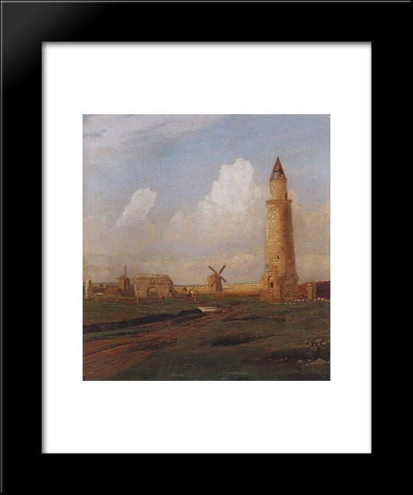 Village Bulgarians. Small Minaret And The Ruins Of The White House 20x24 Black Modern Wood Framed Art Print Poster by Savrasov, Aleksey